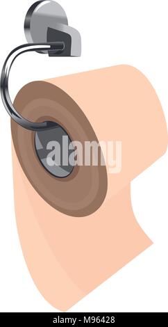 Rotolo di giallo carta igienica sul metallo titolare della carta. Tre quarti vista. Clipart illustrazione vettoriale Illustrazione Vettoriale