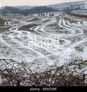 Tracce di pneumatici nel paesaggio, Gleno, nella contea di Antrim. Foto Stock