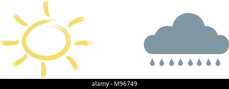 Sun, cloud e delle gocce di pioggia. Set di elementi illustrazione vettoriale Illustrazione Vettoriale