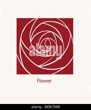 Etichetta di Rose disegno astratto. Logotipo cosmetici concetto. Icona quadrata. Bellissimo Logo con fiore per le boutique e un salone di bellezza o fiori società. Illustrazione Vettoriale