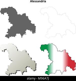 Alessandria blank dettagliata mappa di contorno impostato Illustrazione Vettoriale