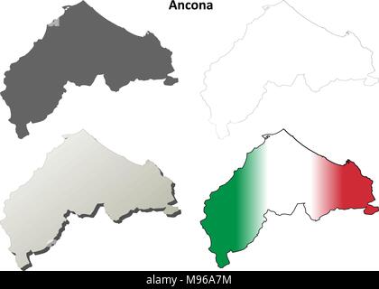 Ancona blank dettagliata mappa di contorno impostato Illustrazione Vettoriale