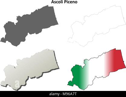 Ascoli Piceno blank dettagliata mappa di contorno impostato Illustrazione Vettoriale