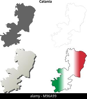 Catania blank dettagliata mappa di contorno impostato Illustrazione Vettoriale
