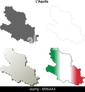 L'Aquila blank dettagliata mappa di contorno impostato Illustrazione Vettoriale