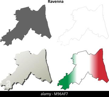 Ravenna blank dettagliata mappa di contorno impostato Illustrazione Vettoriale