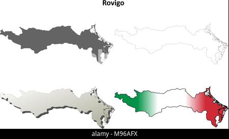 Rovigo blank dettagliata mappa di contorno impostato Illustrazione Vettoriale