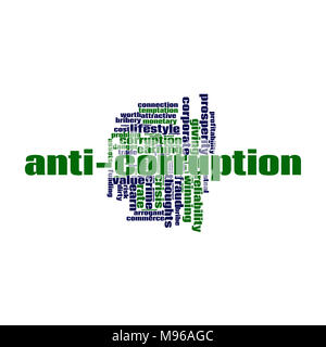 Anti-corruzione parola concetto cloud su sfondo bianco, rendering 3d. Foto Stock