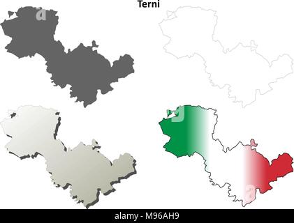Terni blank dettagliata mappa di contorno impostato Illustrazione Vettoriale