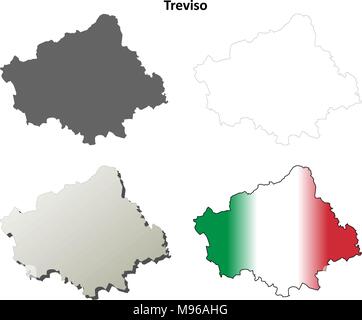 Treviso blank dettagliata mappa di contorno impostato Illustrazione Vettoriale