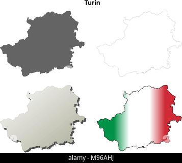 Torino blank dettagliata mappa di contorno impostato Illustrazione Vettoriale