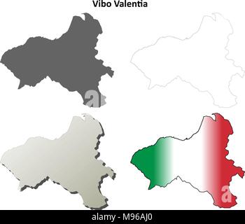 Vibo Valentia blank dettagliata mappa di contorno impostato Illustrazione Vettoriale