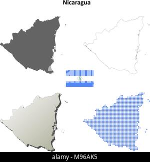 Nicaragua mappa di contorno impostato Illustrazione Vettoriale