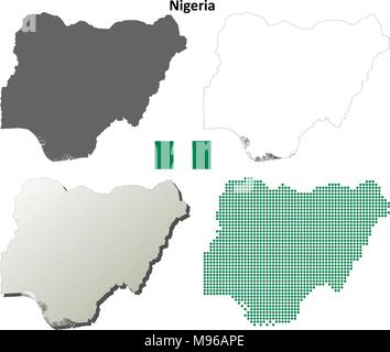 La Nigeria mappa di contorno impostato Illustrazione Vettoriale