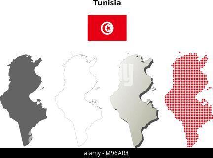 Tunisia mappa di contorno impostato Illustrazione Vettoriale