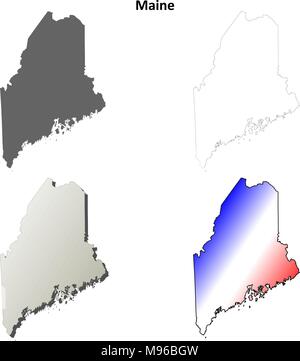 Maine mappa di contorno impostato Illustrazione Vettoriale