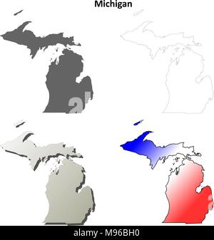 Michigan mappa di contorno impostato Illustrazione Vettoriale