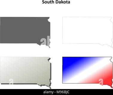 Dakota del Sud mappa di contorno impostato Illustrazione Vettoriale