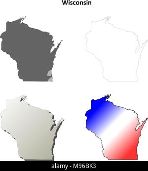 Wisconsin mappa di contorno impostato Illustrazione Vettoriale