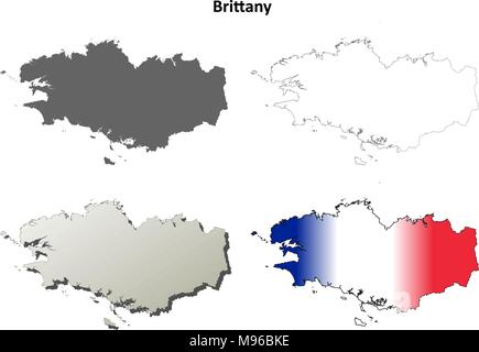 Brittany blank dettagliata mappa di contorno impostato Illustrazione Vettoriale