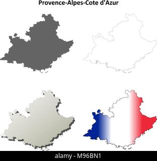 Provenza-alpi-Costa azzurra mappa di contorno impostato Illustrazione Vettoriale