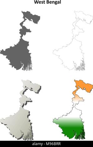 Il Bengala Occidentale vuoto mappa di contorno impostato Illustrazione Vettoriale