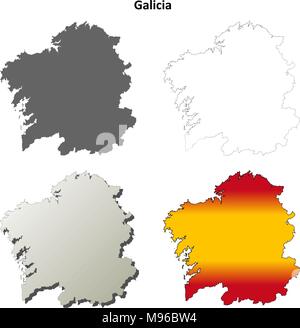 La Galizia blank dettagliata mappa di contorno impostato Illustrazione Vettoriale