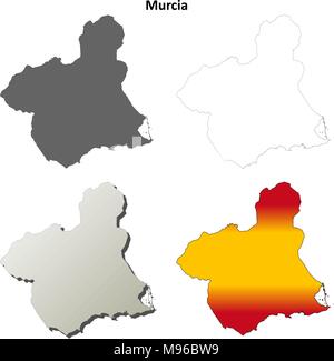 Murcia blank dettagliata mappa di contorno impostato Illustrazione Vettoriale