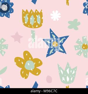 Infantile seamless pattern con graziosi fiori. Texture creativo per tessuto Illustrazione Vettoriale