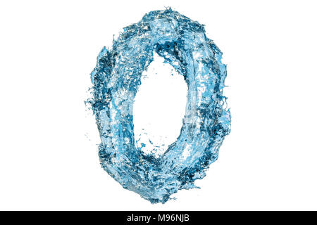 Acqua lettera greca omicron, rendering 3D isolati su sfondo bianco Foto Stock