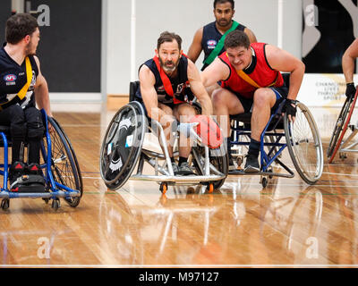 Melbourne, Australia. Il 23 marzo 2018. Sedia a rotelle 2018 Aussie Rules campionato nazionale. Medaglia di bronzo gioco tra Victoria e la forza di difesa 1. Ha vinto da Victoria. Credito Forrester Bill/Alamy Live News Foto Stock