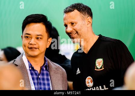 Nannin, Nannin, Cina. 23 Mar, 2018. Nanning, Cina-22 Marzo 2018: Pullman di Welsh football team Ryan vedi figg. *** e il calciatore Ashley Williams partecipare ad una conferenza stampa prima del 2018 Cina Cup International campionato di calcio in Nanning, a sud-ovest della Cina di Guangxi, marzo 21st, 2018. Credito: SIPA Asia/ZUMA filo/Alamy Live News Foto Stock