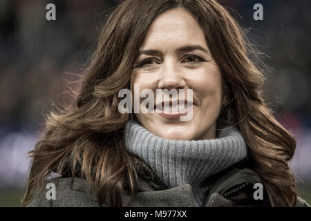 Brøndby, Danimarca. 22 Mar, 2018. Maria, la Principessa Ereditaria di Danimarca, visto a Brøndby Stadion prima il calcio amichevole tra Danimarca e Panama. La fondazione di Maria è stato premiato con la UEFA Fondazione per i bambini donazione. (Photo credit: Gonzales foto - Kim M. Leland). Credito: Gonzales foto/Alamy Live News Foto Stock