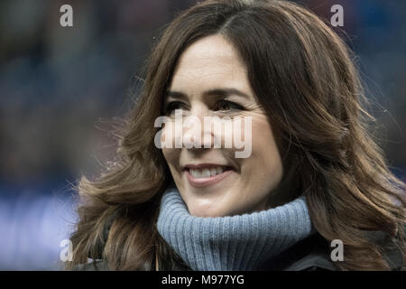 Brøndby, Danimarca. 22 Mar, 2018. Maria, la Principessa Ereditaria di Danimarca, visto a Brøndby Stadion prima il calcio amichevole tra Danimarca e Panama. La fondazione di Maria è stato premiato con la UEFA Fondazione per i bambini donazione. (Photo credit: Gonzales foto - Kim M. Leland). Credito: Gonzales foto/Alamy Live News Foto Stock