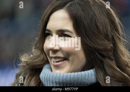 Brøndby, Danimarca. 22 Mar, 2018. Maria, la Principessa Ereditaria di Danimarca, visto a Brøndby Stadion prima il calcio amichevole tra Danimarca e Panama. La fondazione di Maria è stato premiato con la UEFA Fondazione per i bambini donazione. (Photo credit: Gonzales foto - Kim M. Leland). Credito: Gonzales foto/Alamy Live News Foto Stock