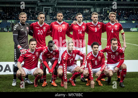 Danimarca, Brøndby - Marzo 22, 2018. Il danese line-up per il calcio amichevole contro Panama a Brøndby Stadion. (Photo credit: Gonzales foto - Kim M. Leland). Credito: Gonzales foto/Alamy Live News Foto Stock