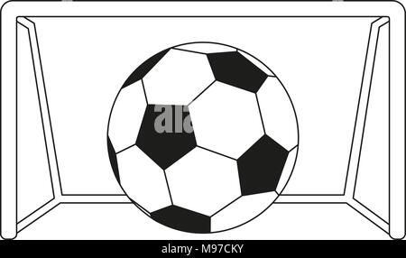 Line art in bianco e nero soccer game goal icona Illustrazione Vettoriale