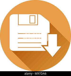 Salvare o icona di Download. Arancione segno rotondo Illustrazione Vettoriale