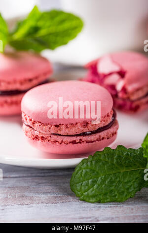 Il francese lampone macarons Foto Stock