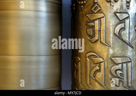 Una delle più importanti chiese per il Tibet, Kalaczakra templi in Dharamsala, la preghiera buddista ruota, McLeod Ganj, India Foto Stock