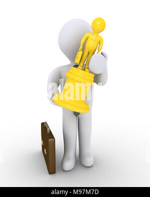 3d imprenditore è in possesso di una statua come premio Foto Stock