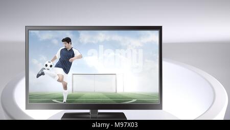 Giocatore di calcio in televisione Foto Stock