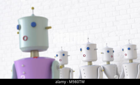 Robot femmina con uno separato dagli altri, rendering 3D Foto Stock