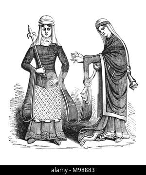 Anglo-normanna costume o costume del XII secolo le donne in Inghilterra. Foto Stock