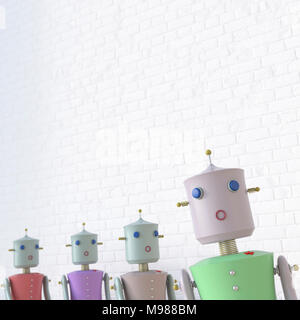 Robot femmina con uno separato dagli altri, rendering 3D Foto Stock