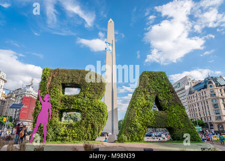 L'Obelisco in Avenida 9 de Julio, Buenos Aires. Argentina Foto Stock