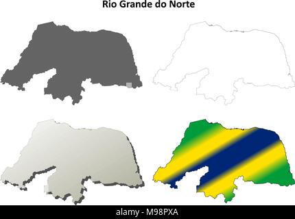 Rio Grande do Norte vuoto mappa di contorno impostato Illustrazione Vettoriale