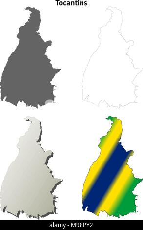 Tocantins vuoto mappa di contorno impostato Illustrazione Vettoriale