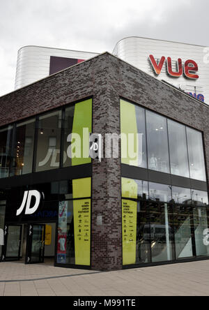 JD sport shop e Vue Cinema al triangolo di roccia in bury LANCASHIRE REGNO UNITO Foto Stock