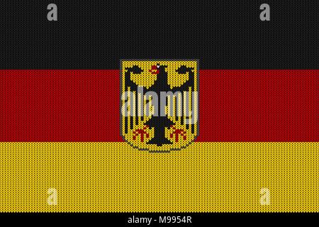 Bandiera e stemma federale di Germania su un vettore a maglia tessitura di lana. Maglia bandiera tedesca ed emblema crea pattern senza giunture Illustrazione Vettoriale